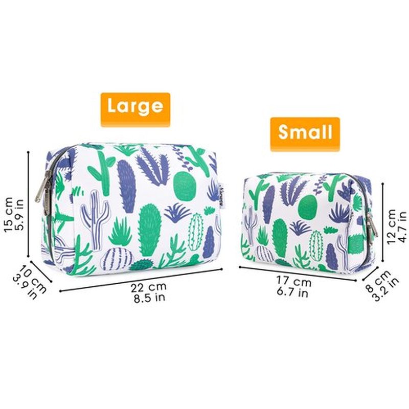 Large Makeup Bag Zipper Pouch Travel Cosmetic Organizer for Women (Large, Green Cactus-5088)