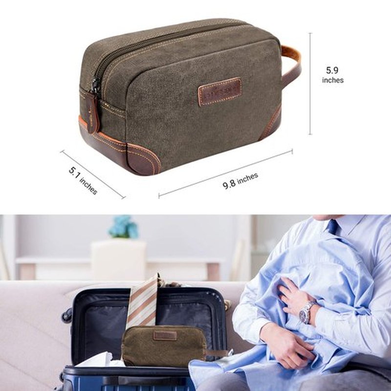 emissary Men's Toiletry Bag, Leather and Canvas Travel Toiletry Bag, Dopp Kit for Men, Travel Bathroom Bag Men's Shaving Kit, Travel Kit Small Bags for Men, Shaving Bag for Travel Accessories (Coffee)