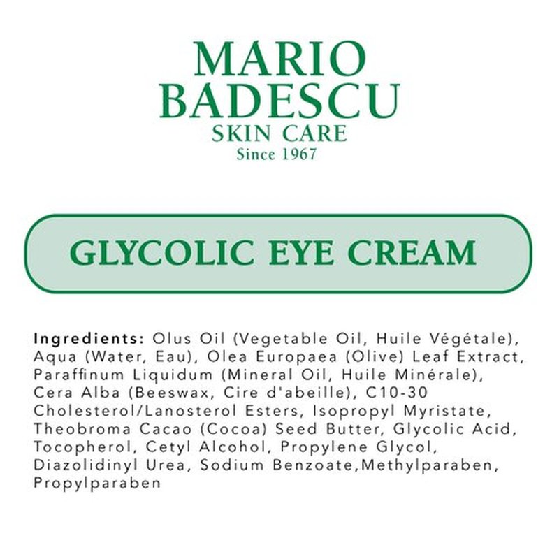 Mario Badescu Glycolic Eye Cream Anti Aging Skin Care for Fine Lines and Wrinkles, Overnight Eye Moisturizer with Vitamin E, AHA and Cocoa Butter for Combination or Dry Skin, 0.5 Ounce (Pack of 1)