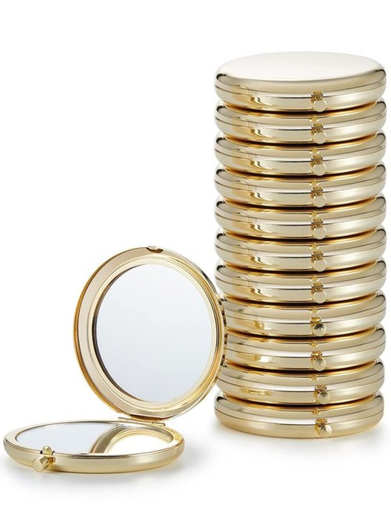 Getinbulk Compact Mirror Bulk, Pack of 12 Double-Sided 1X/2X Magnifying Metal Makeup Mirrors(Round, Gold)