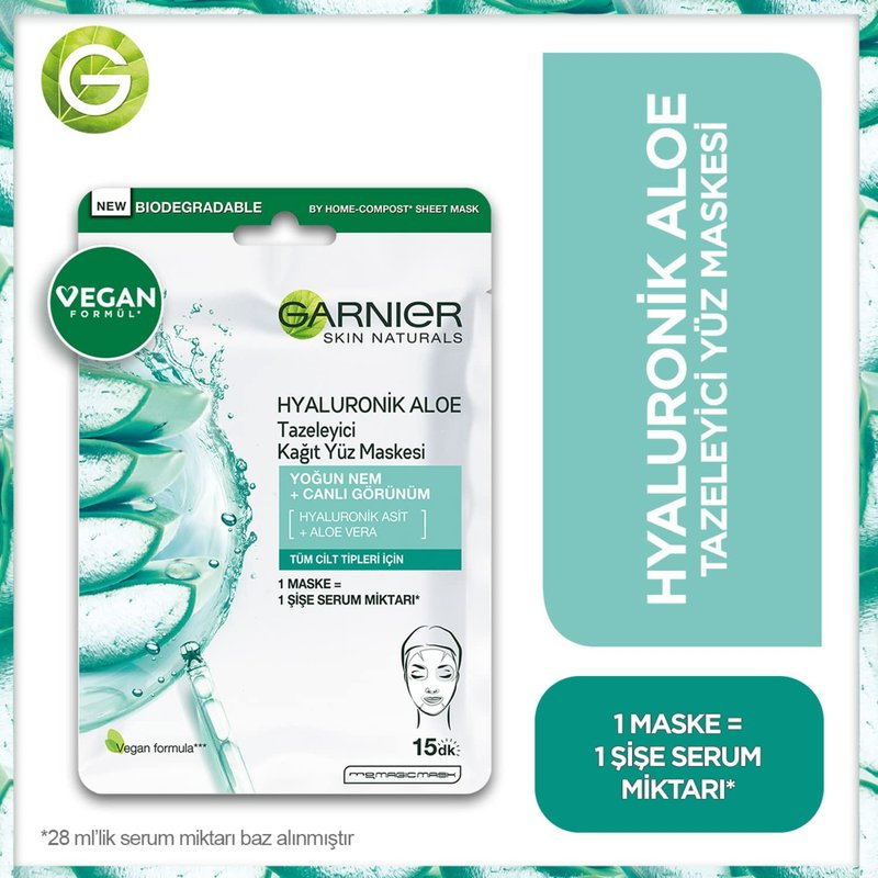 Garnier Skin Naturals Hyaluronic Aloe Fabric Mask - Super Moisturizing for All Skin Types | 6 Count