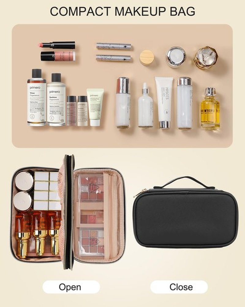 Relavel Travel Makeup Bag Small Make Up Bags for Women Portable Cosmetic Bag Organizer Cute Toiletry Bag with Makeup Brush Holder Waterproof Makeup Pouch for Car