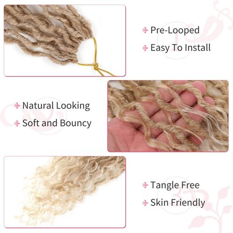 Alicoco Goddess Locs Crochet Hair 14 Inch 8 Packs Faux Locs Crochet Hair For Women Boho Soft Locs Pre-looped River Crochet Locs With Curly Ends (14 Inch (Pack of 8), 27/613)