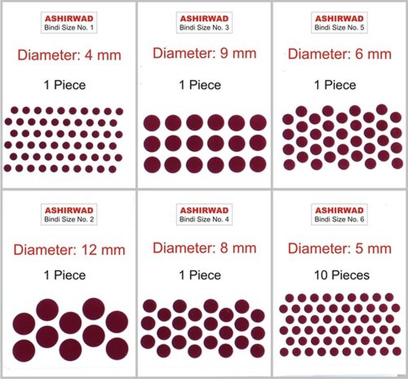 ASHIRWAD Maroon Bindi of Single Size 10 pcs and Different Sizes 1 pc each of No. 1, 2, 3, 4, 5, 6 (Maroon No. 6)