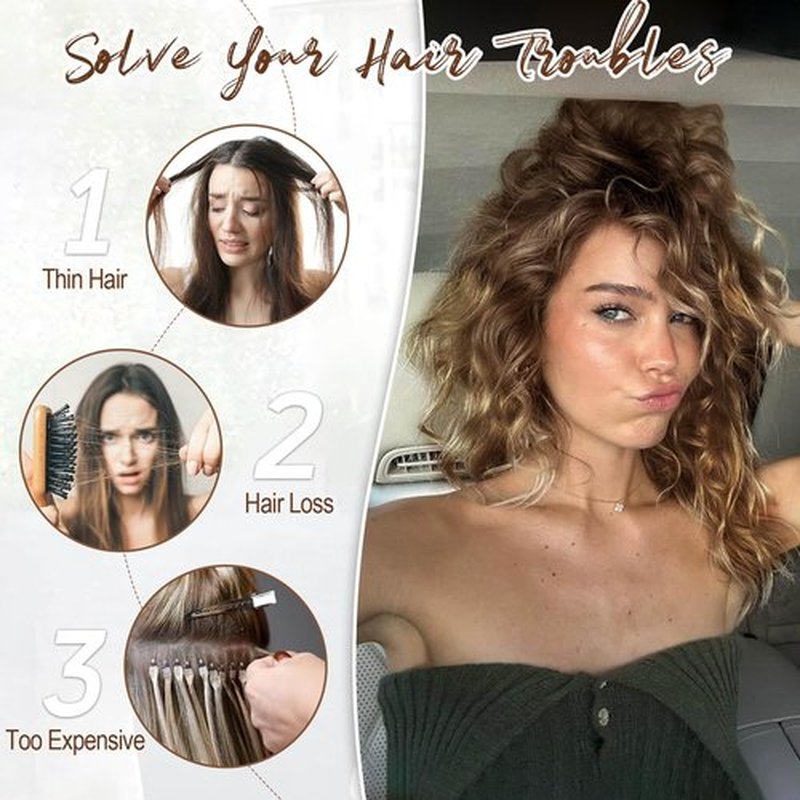 Marjorie Invisible Hair Extensions,14inch Curly Hair Extensions Clip ins with Upgrade Soft Thinner Seamless Lace Weft Natural Wavy Hairpieces for Women - Dark Brown with Highlights