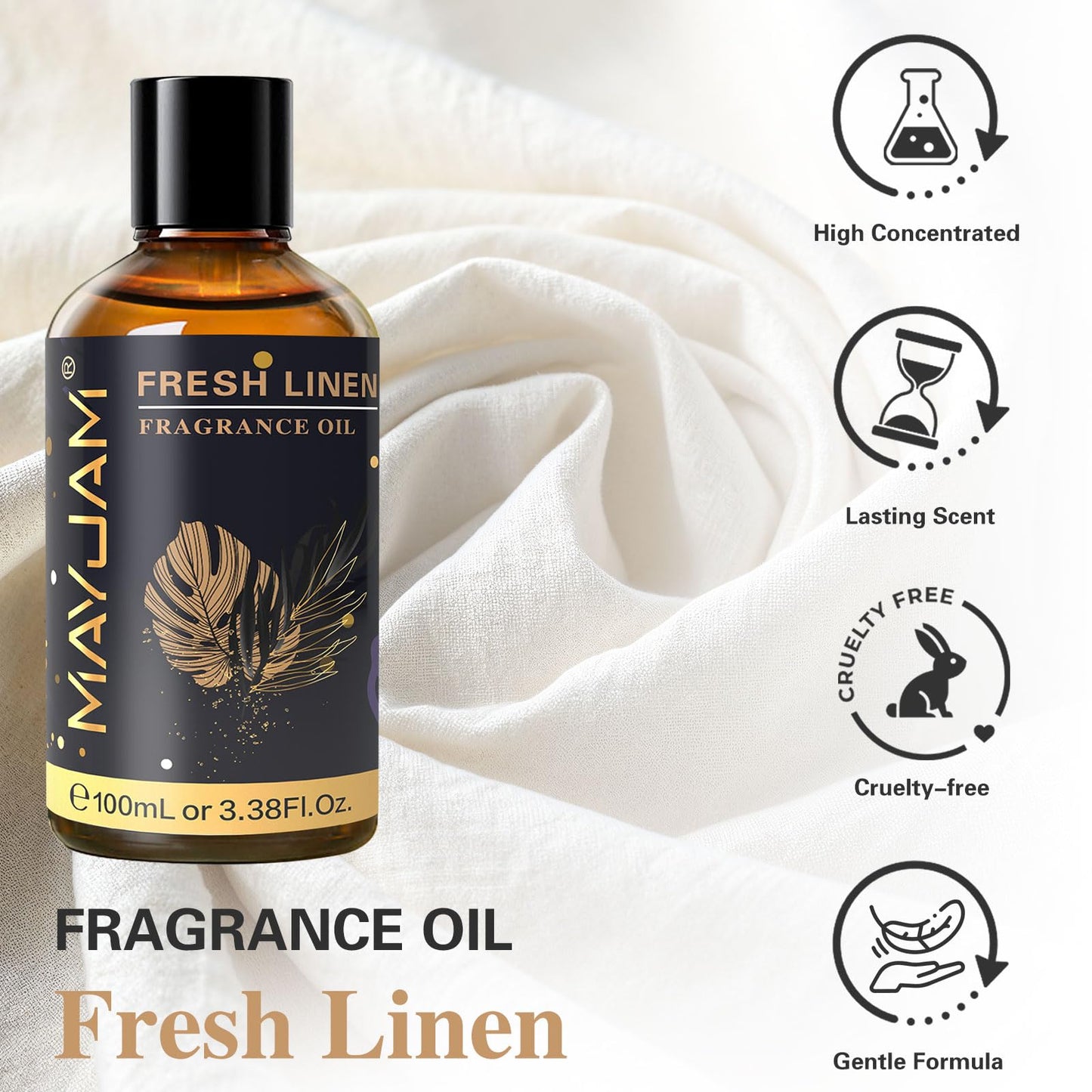 MAYJAM 100ML/3.38FL.OZ Fresh Linen Fragrance Oils with Glass Dropper, Essential Oils for Diffusers for Home, Long Lasting Scented Oils for Diffusers Soap Candle Making