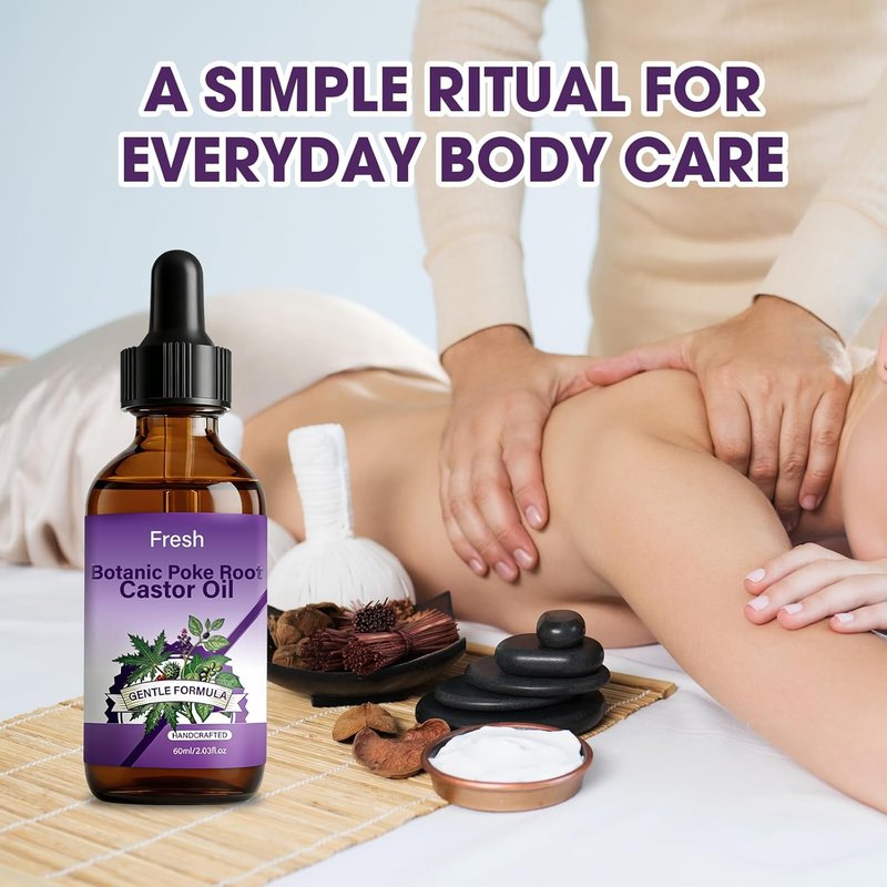 Poke Root & Castor Oil - Natural Lymphatic Support with Vitamin E | Soothing Massage Blend for Skin Wellness