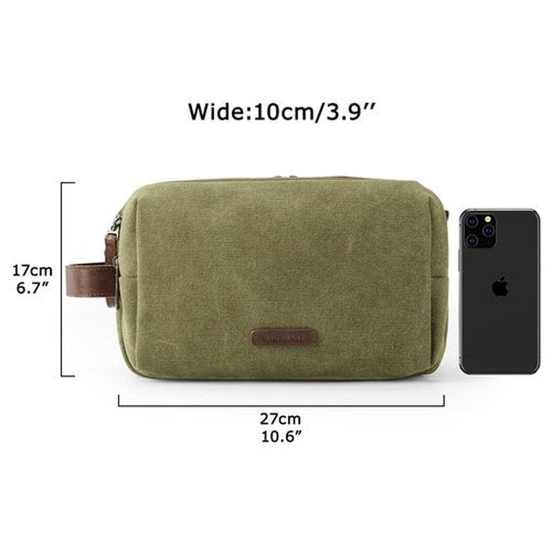 BAGSMART Toiletry Bag for Men, Canvas Travel Toiletry Organizer Dopp Kit Water-resistant Shaving Bag for Toiletries Accessories (Green, Medium)