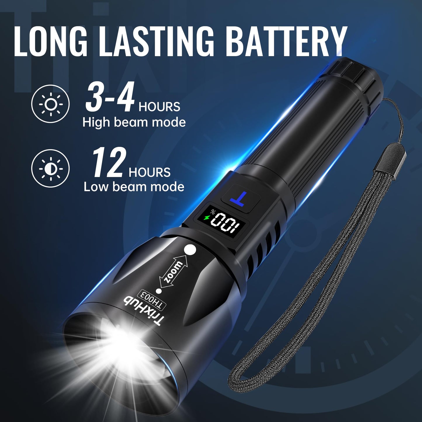 TrixHub Rechargeable LED Flashlights High Lumens 2Pack, Super Bright Zoomable Handheld Flash Light with LCD Digital Display, Powerful Emergency Linternas, Waterproof, Long Lasting, for Hiking Camping
