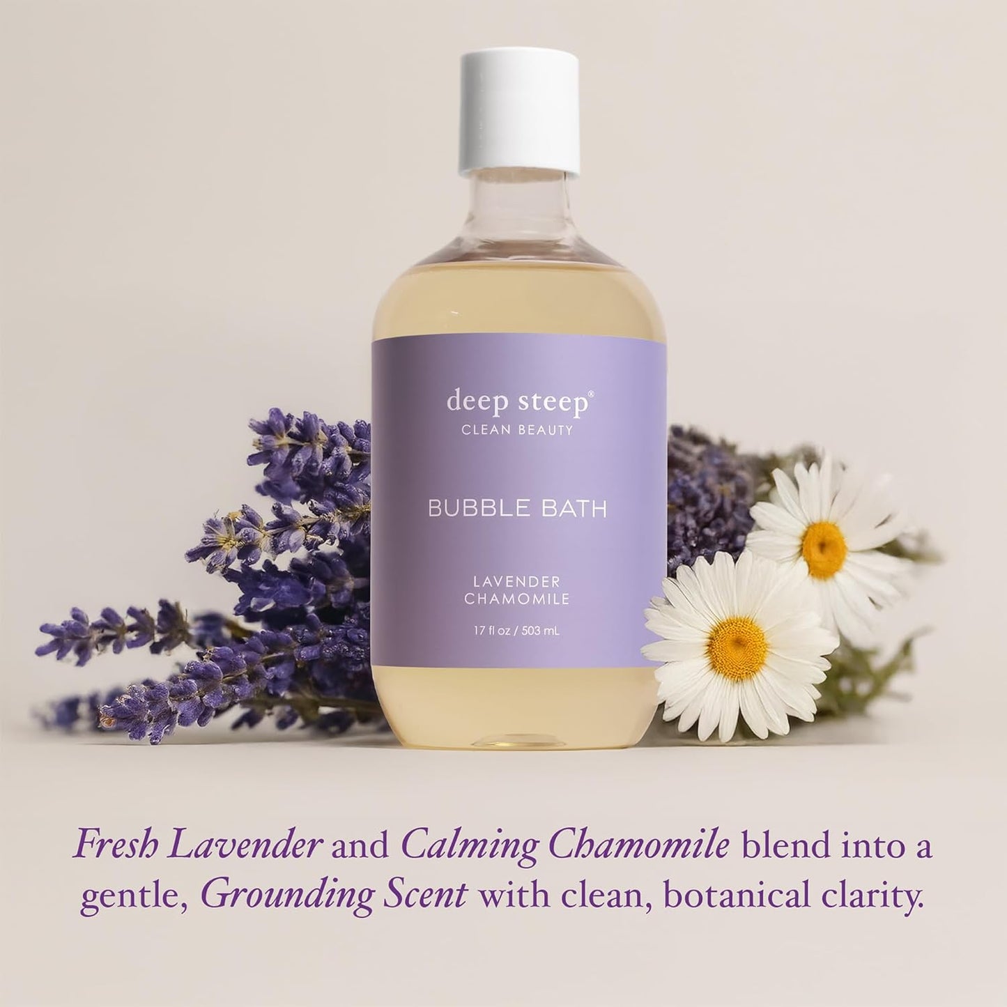 Deep Steep Bubble Bath, Lavender Chamomile, 17 oz (Pack of 2) – Soothing Soak with Shea Butter, Argan Oil, Aloe Vera & Coconut Oil – Vegan, Sulfate-Free, PH-Balanced Clean Beauty