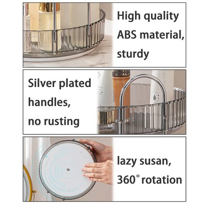 shuang qing Rotating Makeup Organizer for Vanity 2 Tier, High-Capacity Skincare Clear Make Up Storage Perfume Organizers Cosmetic Dresser Organizer Countertop 360 Spinning （Grey）