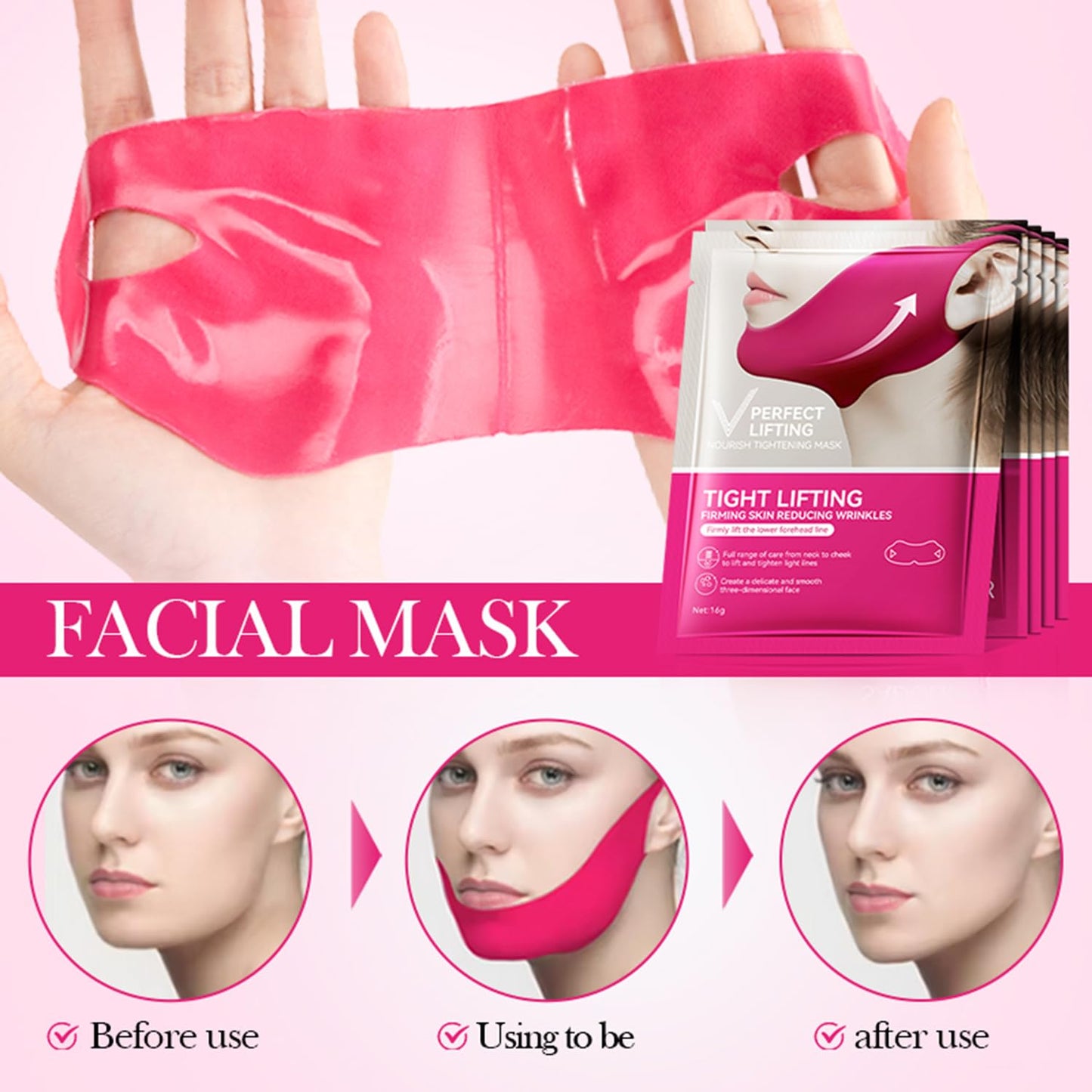 punkten Collagen V line lifting Mask Double Chin Reducer 5PCS Slimming Firming Moisturizing Skincare Face Mask