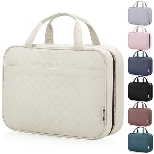 HXLGMD Travel Toiletry Bag for Women, Portable Makeup Cosmetic Bag with Hanging Hook, Travel Essentials 3 in 1 Packing Organizer Travel Bag for Accessories, Shampoo, Full-size Container, Toiletries