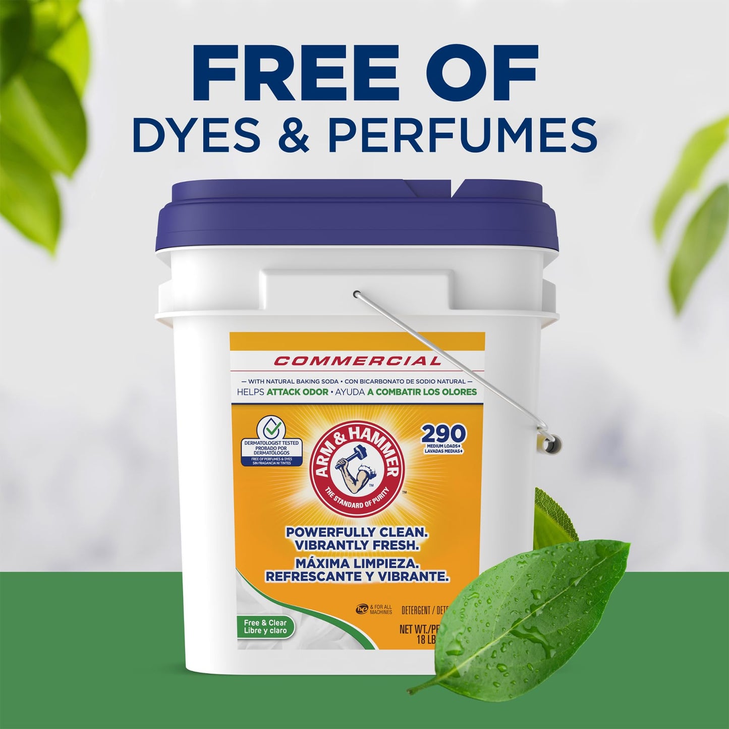 Arm & Hammer Powder Laundry Detergent, Professional Soap for Washing Clothes, 290 Loads, Free and Clear, Bulk 18lb Pail