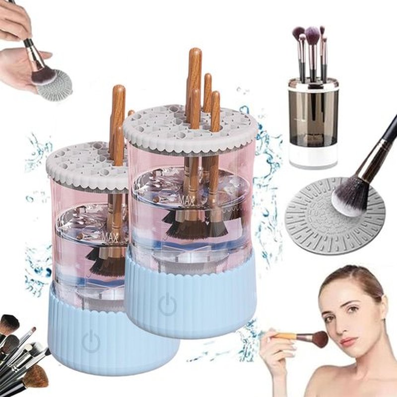 Beauty Swirl Cosmetic Brush Cleaner, The Cozy Luna Brush Cleaner, Makeup Brush Cleaner Machine, Electric Makeup Brush Cleaner, Automatic Makeup Brush Cleaner, for All Size Makeup Brush (2PCS- Blue)