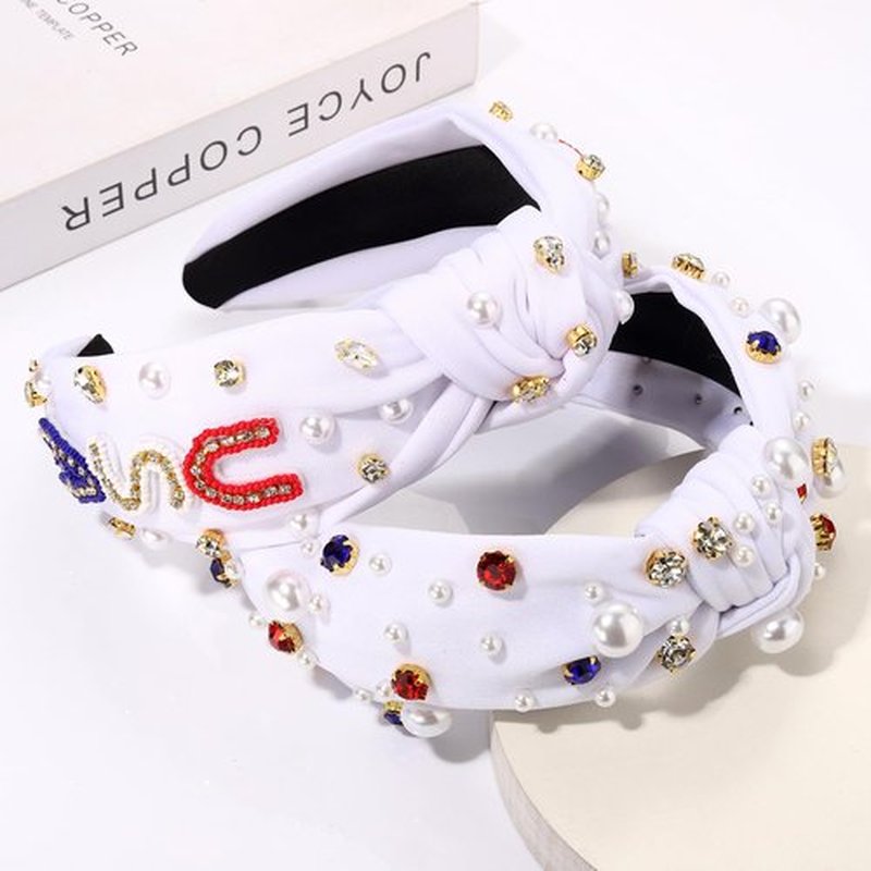 PHALIN American Headband for Women 4th of July Headband Embellished Crystal Rhinestone Knotted Headband USA Star Headband Independence Day Hair Accessories Party Gifts (2PCS F)