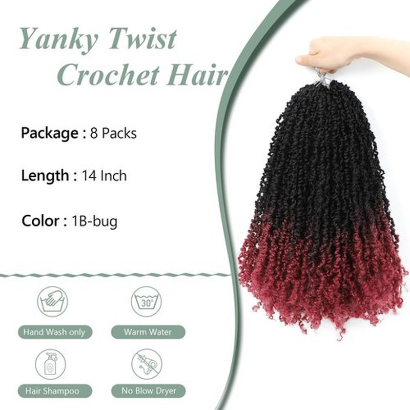 Yanky Twist Crochet Hair - 14 Inch Yanky Twist Pre Looped Crochet Hair 8 Packs Senegalese Twist Crochet Hair Extensions 1B/Bug Bohemian Passion Twist Hair for Black Women