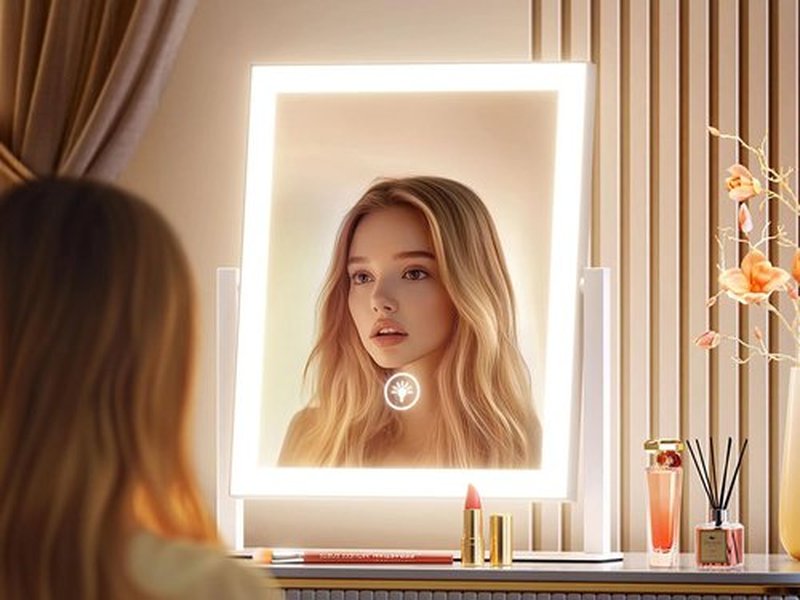 Gvnkvn Lighted Makeup Mirror, Hollywood Vanity Mirror with Lights, Three Color Lighting Modes, and Detachable 10X Magnification Mirror, Smart Touch Control, 360°Rotation (15.2in)