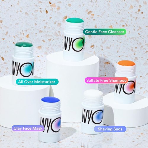 WYOS Face Cleanser Stick 2 Pack, Travel Friendly Leak Free, Vegan, Cruelty Free, Sulfate Free, Paraben Free, Sensitive Skin Makeup Remover Hydrating Glycerin Enriched Facial Wash for Women and Men