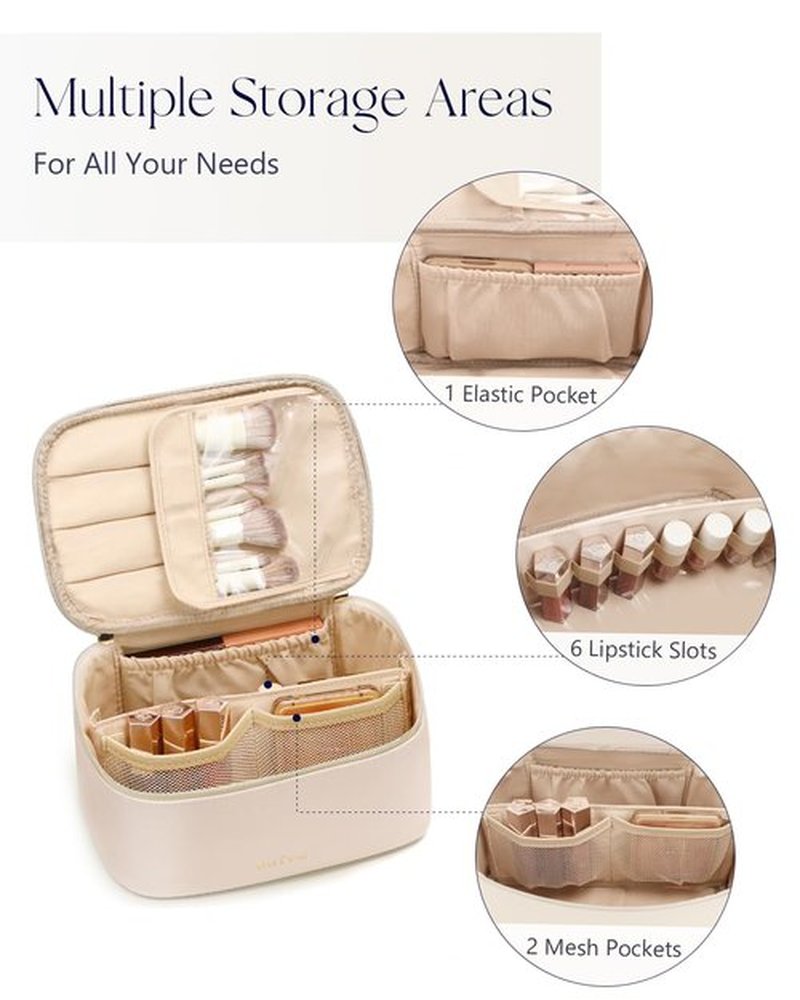 Prite Makeup Bag, Large Capacity Portable Travel Cosmetic Bag, Waterproof Makeup Organizer for Women with Handle and Divider(Pearl White)
