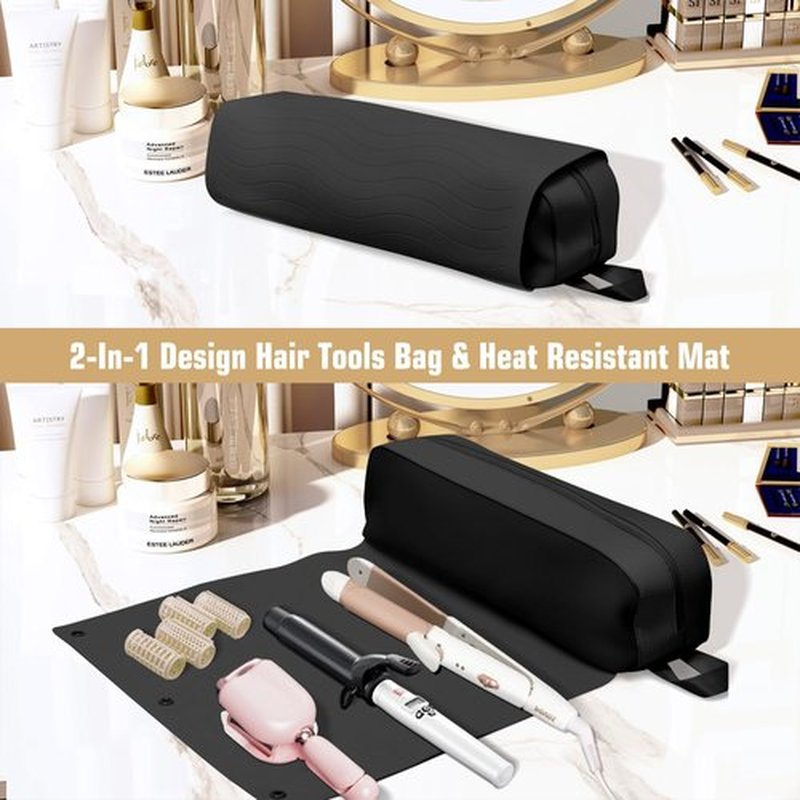 2-In-1 Hair Tools Travel Bag, With Silicone Mat For Hair Tools, Upgraded Large Capacity Hair Tool Travel Bag With Curling Iron Mat For, Vacation Essentials, Travel Essentials For Women and Men