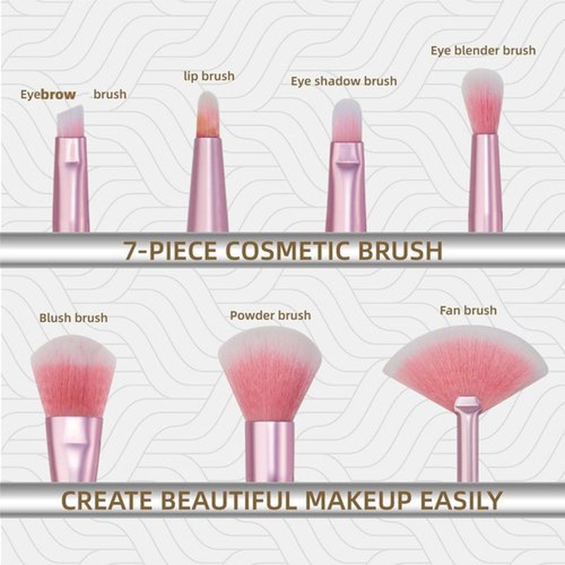 Hawetimher Makeup Brushes Set for Girls, Pink Liquid Flows 7PCS Foundation Fan Powder Blush Lip Eye Shadow Eyebrow Eye Blender Brush Set for Girls Teen Kids as Gift Present