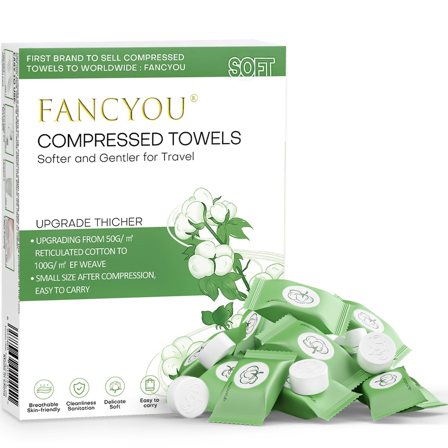 FANCYOU Disposable Towel Tablets 9"X7.5" 300 PACK Individule Wrapped Expandable Facial Mini Cleansing Towelettes Compressed Mini Towel Wipes Tablets For Personal (White)
