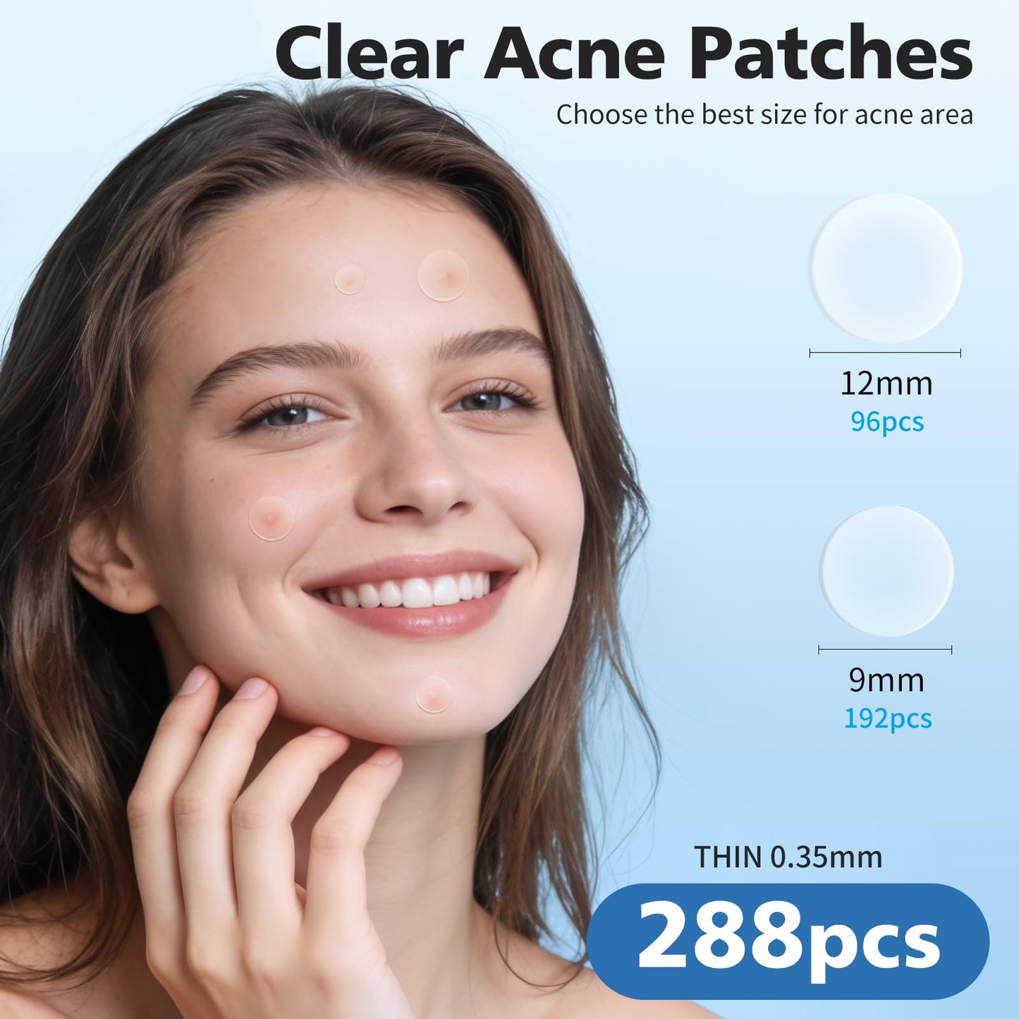 QUSTERE Pimple Patches for Face, Hydrocolloid Acne Patches, Cute Round Shape Zit Covers, Spot Stickers with Tea Tree, Salicylic Acid & Cica Oil| 2 Sizes (9mm, 12mm) |288 Count