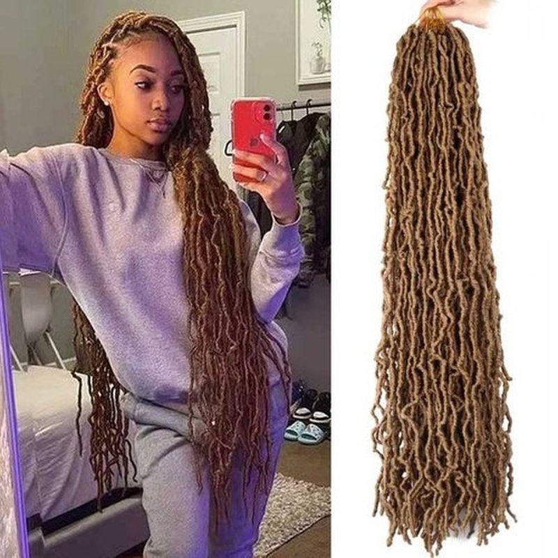 Datuoda 36 Inch Soft Locs Crochet Hair Pre looped 6 Packs Goddess Loc Hair Crochet Braids Faux Locs Crochet Hair for Black Women(36 Inch (Pack of 6), 27#)