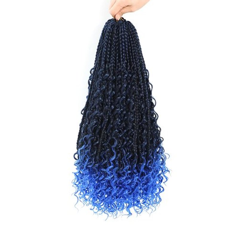 Boho Box Braids Crochet Hair 8 Packs Boho Crochet Braids Pre Looped 1B/Blue Goddess Box Braids Crochet Hair for Black Women 18 Inch Boho Braids Crochet Hair Extension