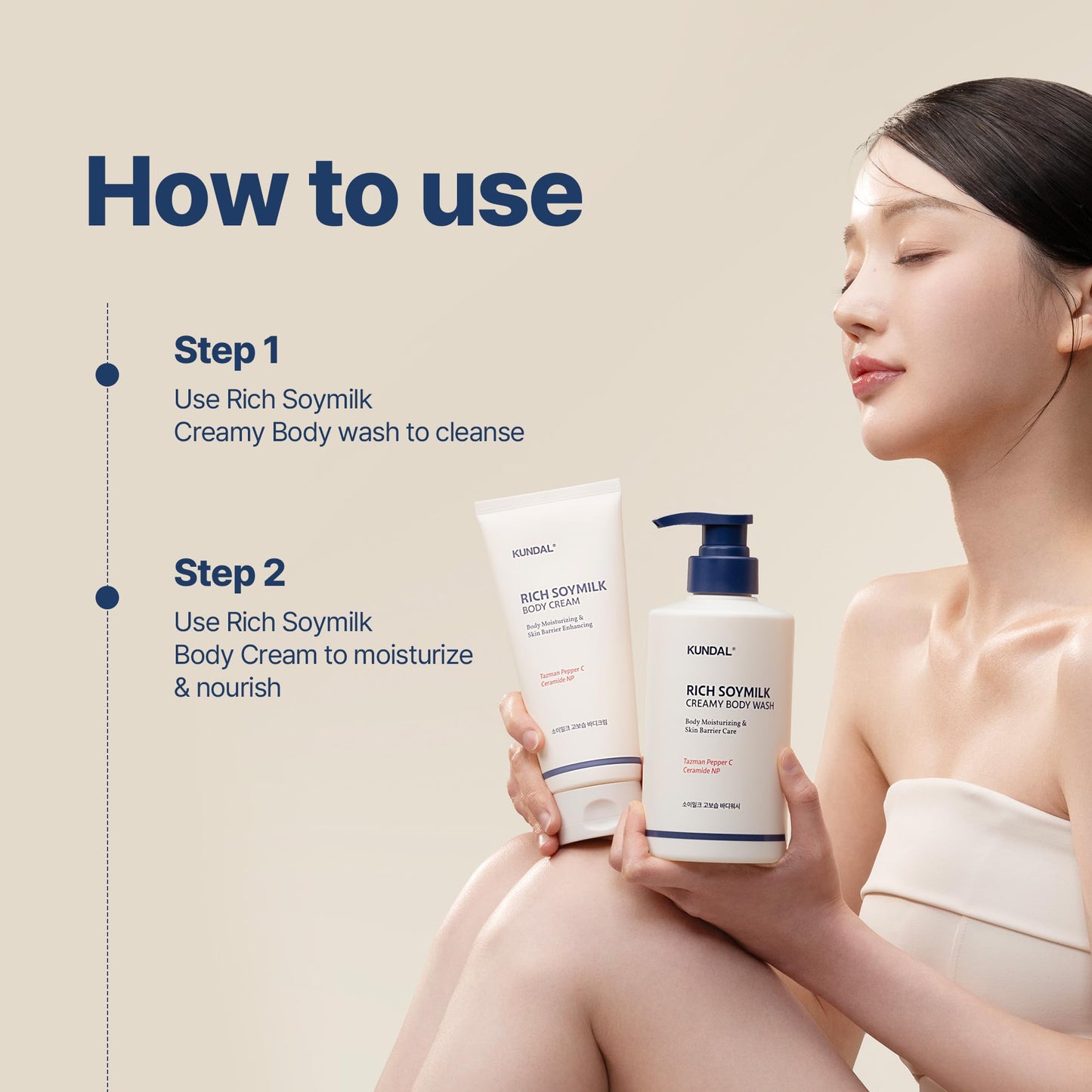 KUNDAL Soymilk Body Wash And Body Cream Set, Mellow Vanilla Scent, Moisturizing Body Care With Ceramides Hydrating Skincare Duo For Dry Skin, 16.9 Fl Oz each