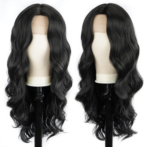 TOZIKA Long Black Wig for Women Wavy Wig Body Wave Lace Front Wig 26 Inch Middle Part Black Wigs Natural Looking Synthetic Heat Resistant Fiber Wigs for Daily Party Use