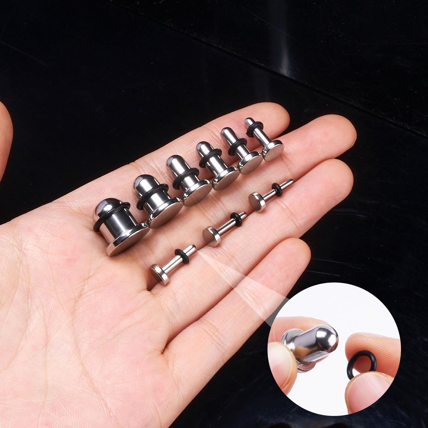 Longbeauty 18PCS 14G-00G Ear Stretching Kit Single Flat Top Gauges Plugs Surgical Steel Ear Expander Body Piercing Jewelry