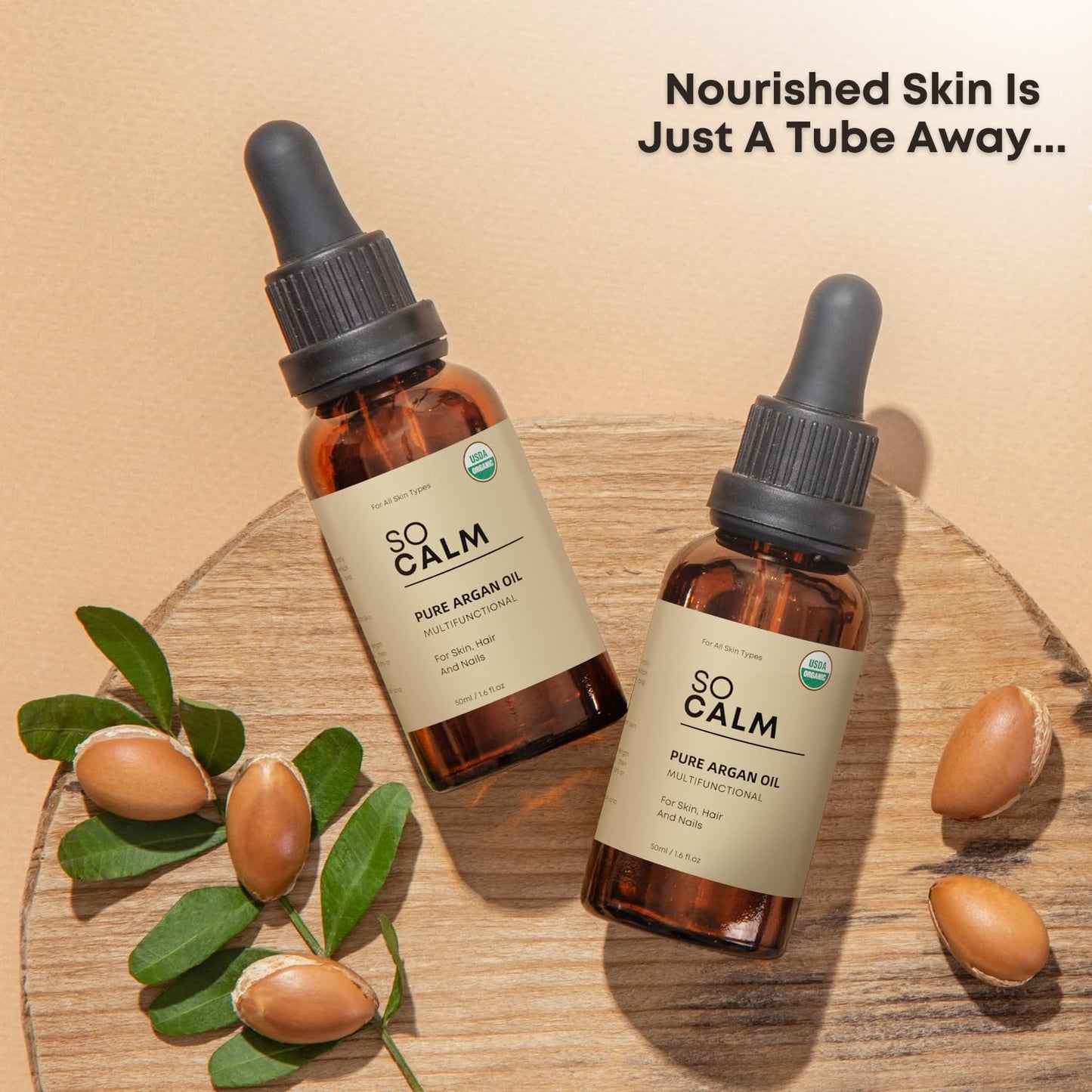 SoCalm 100% Pure Argan Oil – Cold-Pressed & Organic, Deep Moisture for Face, Skin & Hair, Rich in Vitamin E & Fatty Acids - 1.6oz / 50ml