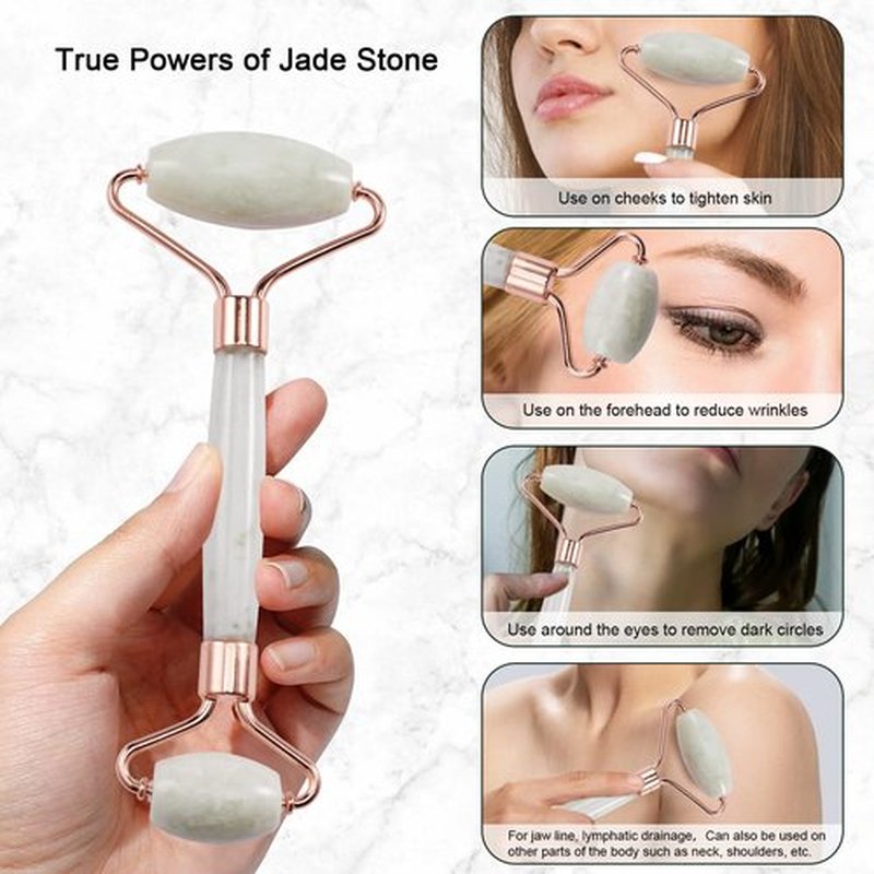 Jade Roller for Face, Facial Roller Massager Skin Care Tool, Gua Sha Facial Tools for Face, Neck, Eyes, Reduce Puffiness of The Skin
