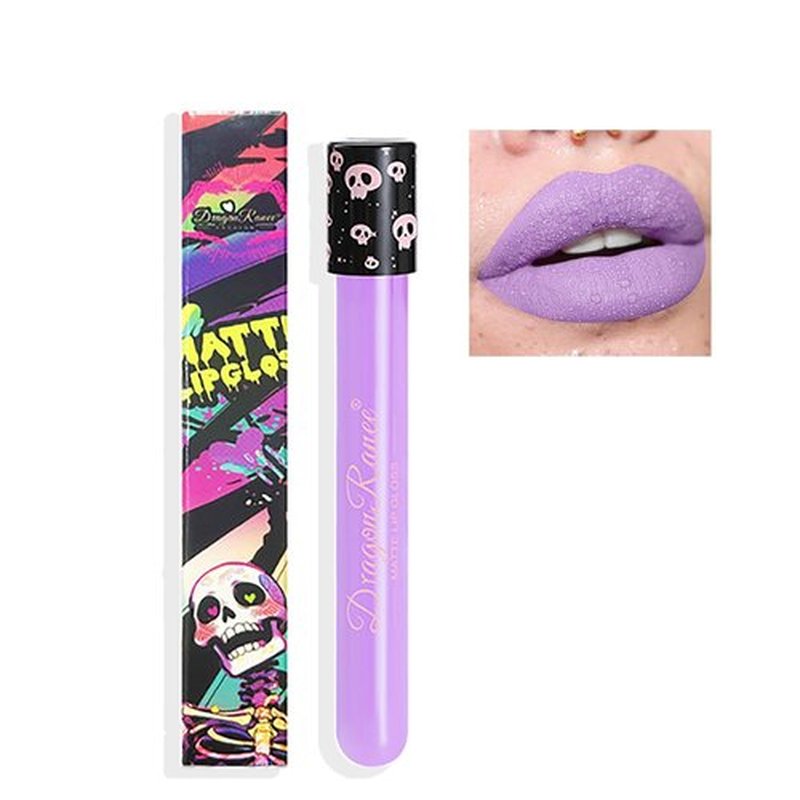 Easilydays Purple Matte Liquid Lipstick, Skull Face Diamond Shiny Gothic Lip Gloss, Sparkling High Pigment Waterproof Longlasting Lip Shimmer Lip Glaze for Halloween Parties Cosplay Makeup, #01