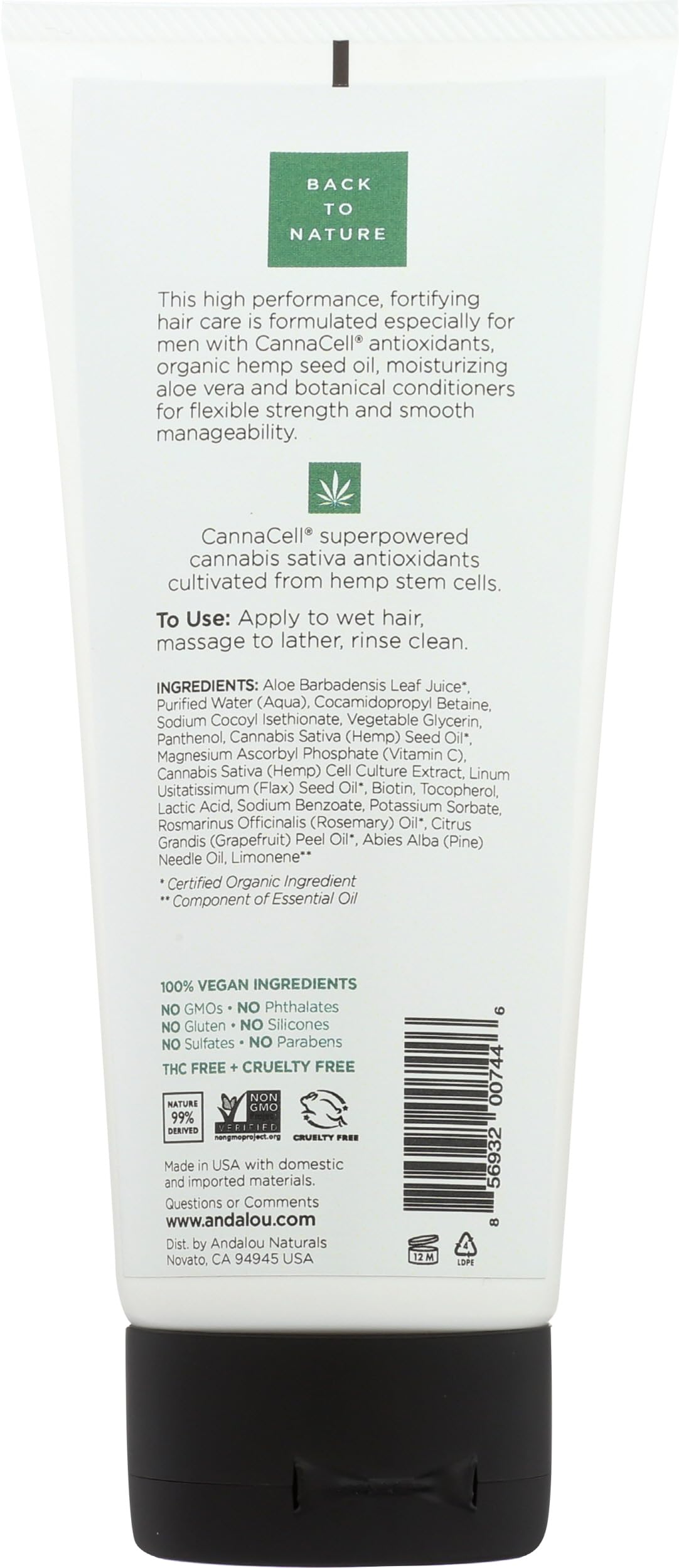 Andalou Naturals CannaCell MEN Fortifying Shampoo + Conditioner, 8.5 Ounce