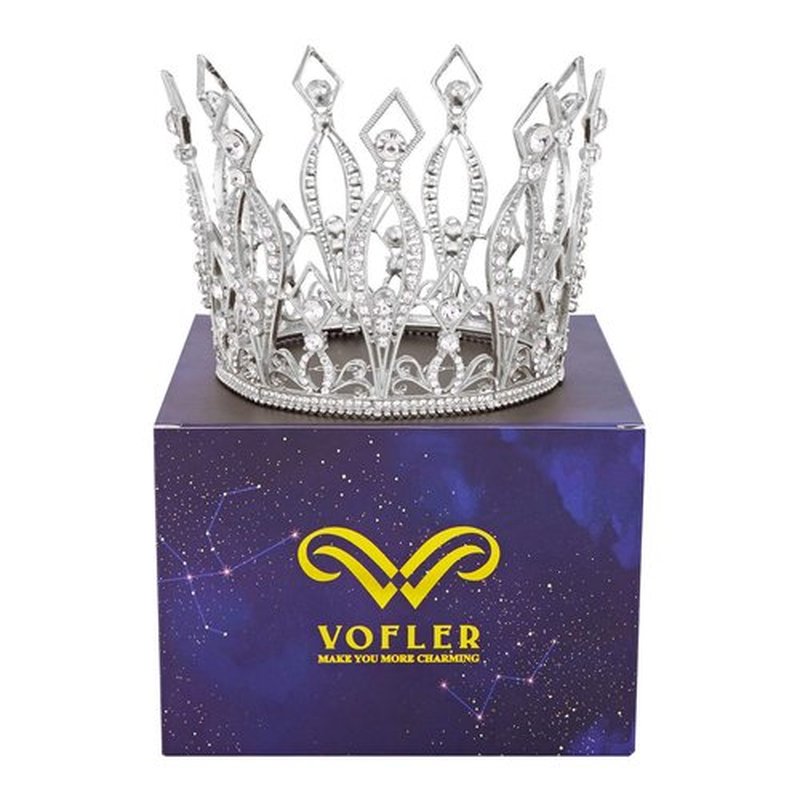 Silver Crown, Vofler Glinda The Good Witch Costume Women Wizard Tall Tiara - Cake Topper Crystal Decoration for Queen Lady Girl Bride Princess Birthday Wedding Pageant Prom Homecoming Halloween Party