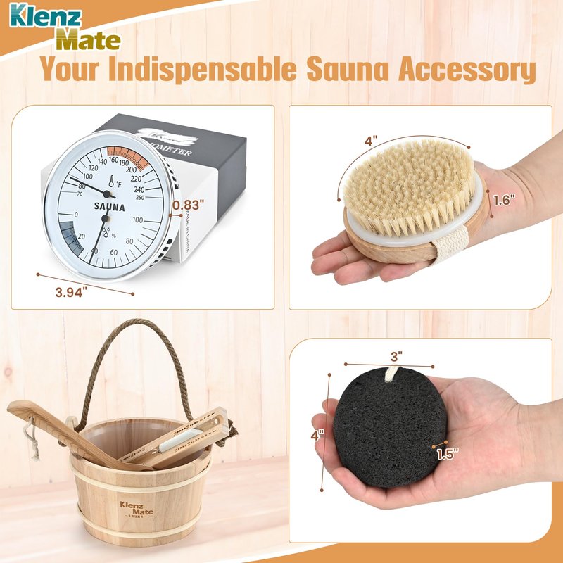 6 Pcs Sauna Accessories Kit, Wooden Sauna Bucket and Ladle Set, Handmade