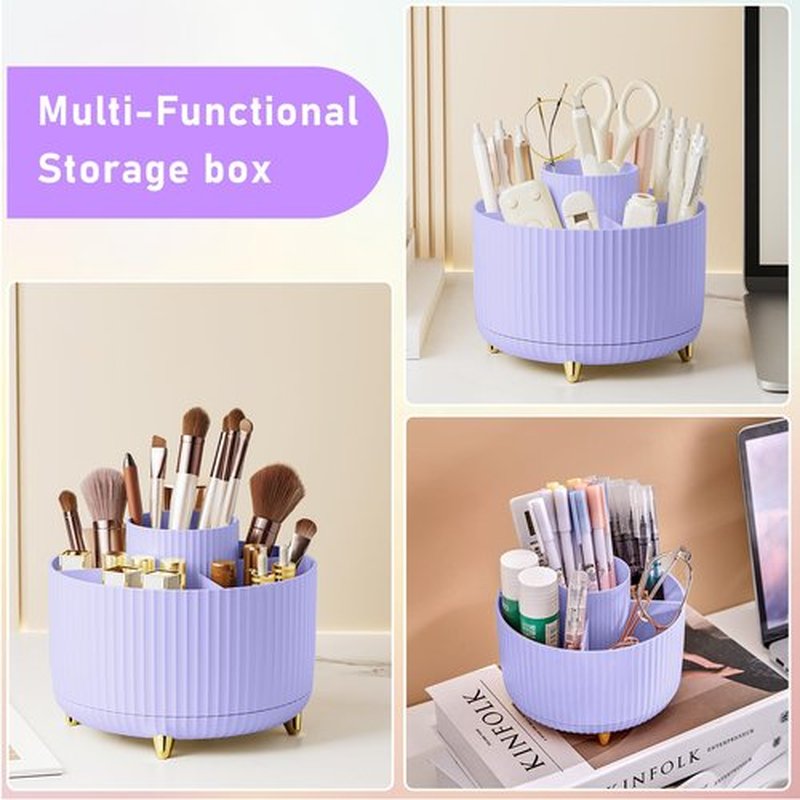 Diesisa Makeup Brush Holder Organizer,360° Rotating Makeup Brush Organizer,5 Slot Make up Brushes Cup for Cosmetics, Nail Polish, Art Supply, Bathroom Vanity Desktop Organizer - Purple