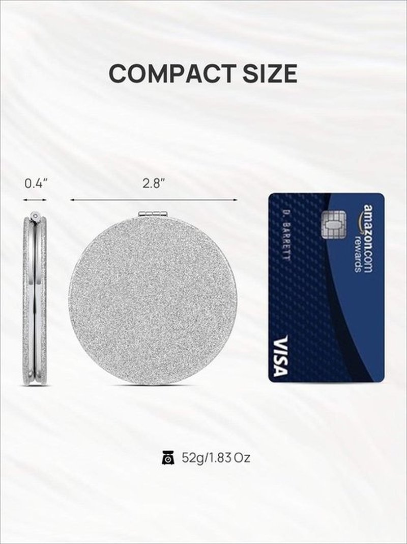 OMIRO 1X/10X(300R) Magnifying Compact Mirror with PU Leather, Ultra-Portable for Purses and Travel, Round Silver