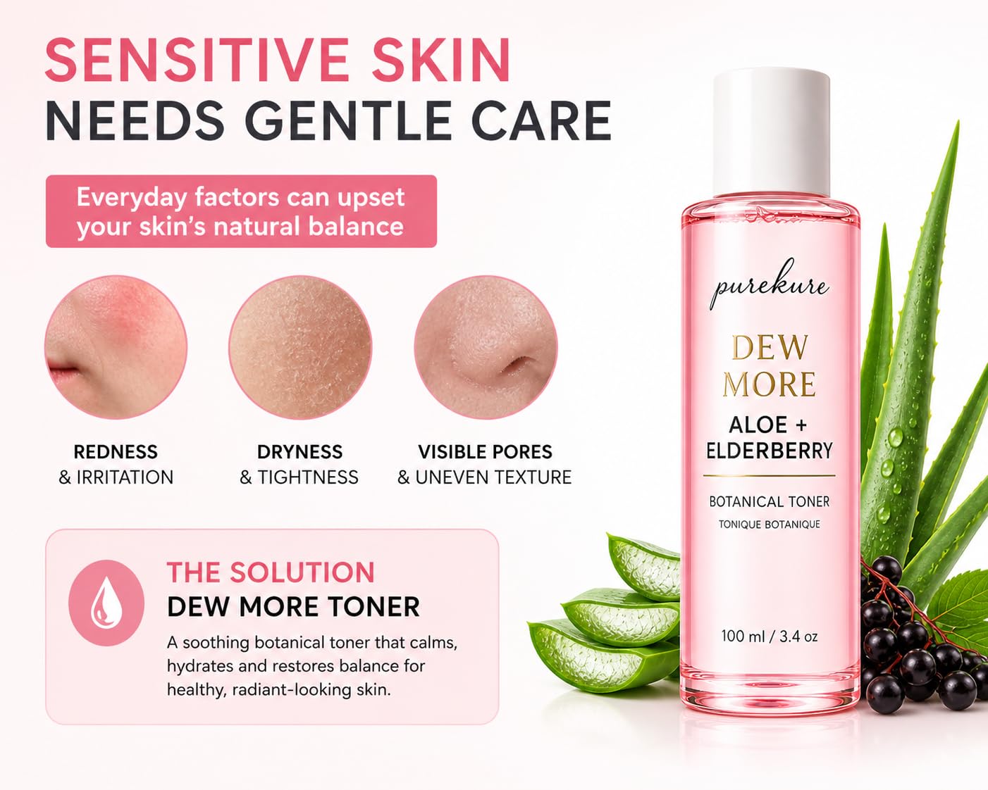 Aloe & Elderberry Facial Toner, Organic, Alcohol-Free, Hydrating Face Toner for Sensitive Skin – Soothing & Pore Minimizing, Gentle Glow Boosting Toner, 100ml