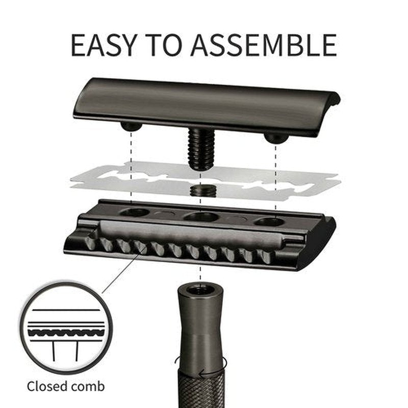 Bambaw Safety Razor for Men with 5 Double Edge Safety Razor Blades, Double Edge Safety Razor, Metal Razor Zero Waste – Black