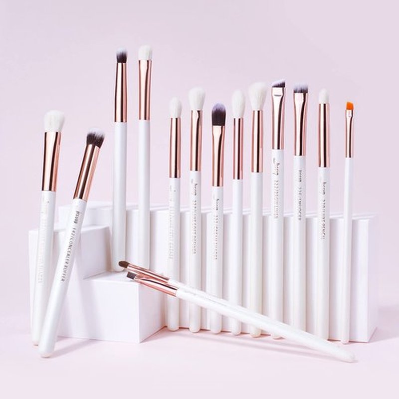 Jessup Eye Makeup Brush Set Professional 15pcs White/Rose Gold Premium Natural-synthetic Eye Shadow Blending Concealer Eye & Brow Liner Brushes, T217