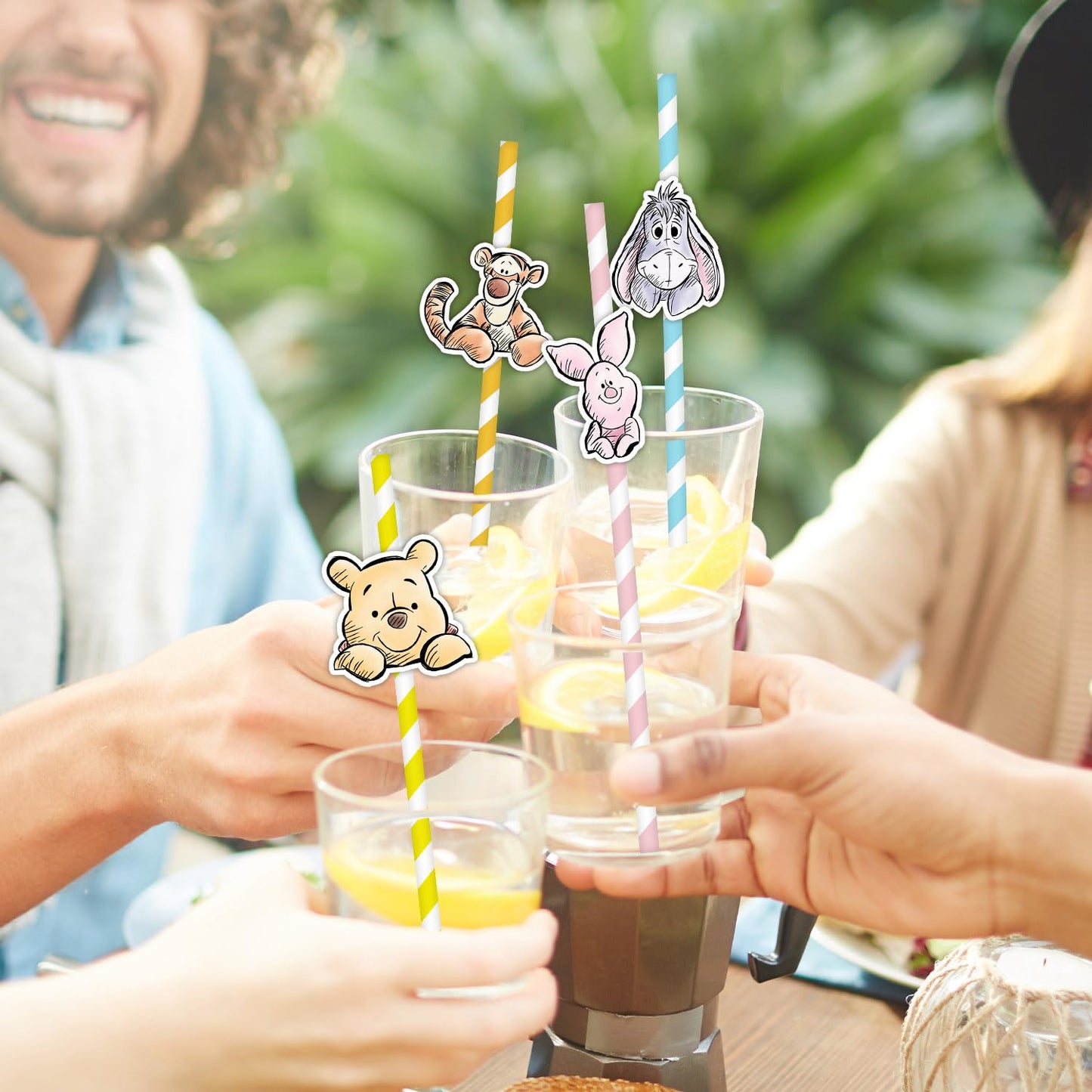 40 Pcs Winnie Baby Shower Decorations, Pooh Party Decorations, The Pooh Baby Shower Decor, Winnie Striped Paper Straws Disposable Drinking Straws, Bear Straws for Wedding Birthday New Year Party