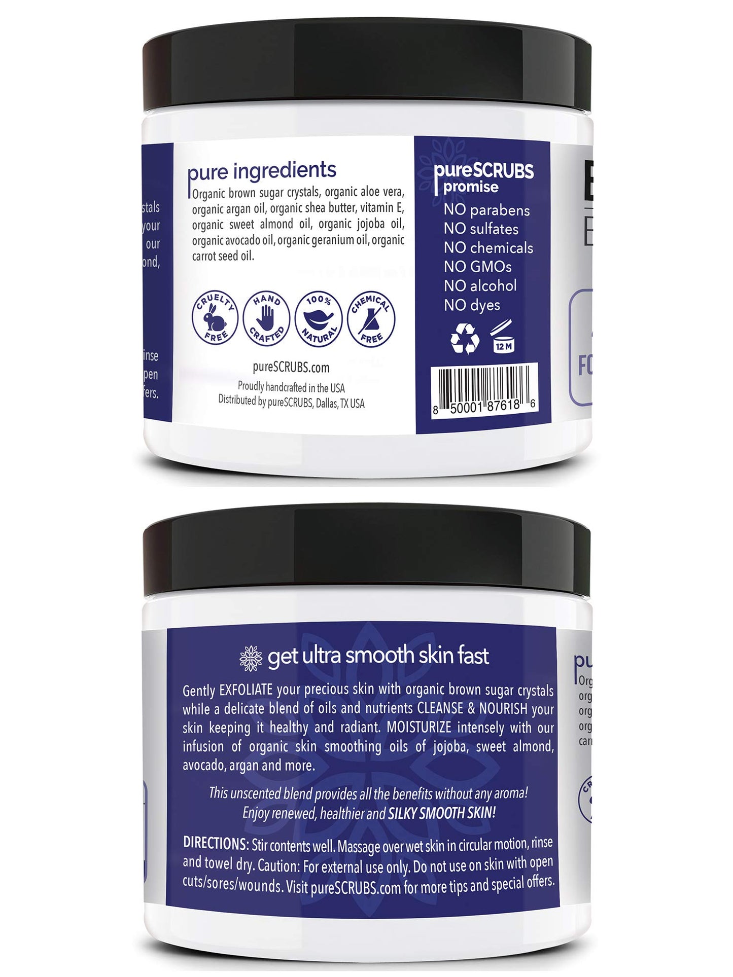 pureSCRUBS Exfoliating Unscented Brown Sugar Scrub Set for Sensitive Skin