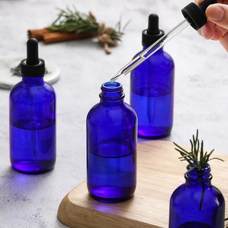 AOZITA 4 Pack, 4oz Blue Glass Dropper Bottles with 1 Funnel & 4 Lables - 120ml Dark BlueTincture Bottles with Eye Droppers - Leakproof Essential Oils Bottles for Health, Personal Care & Beauty