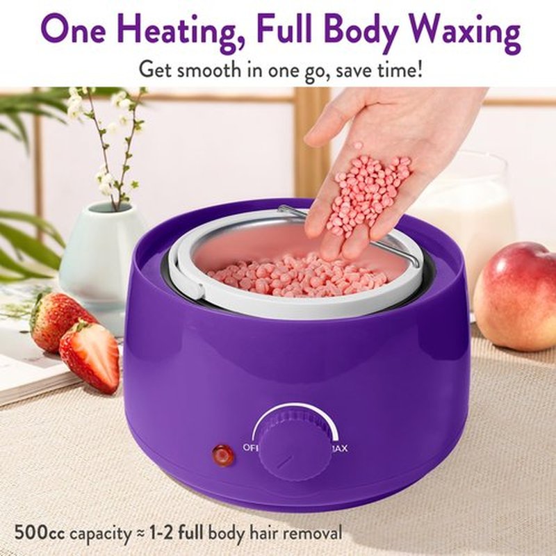 Professional Portable Wax Warmer Machine: Melts Hard Wax Beads for Body Face Hair Removal - with 14oz Wax Pot Adjustable Temperature Clear Lid (Purple)