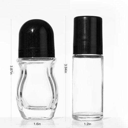 2 PCS Empty Glass Roller Bottles Plastic Roller Ball,Deodorant Roll On Bottles for Essential Oils, Perfume, Cosmetics （30ml ） (1Round 1Oval)