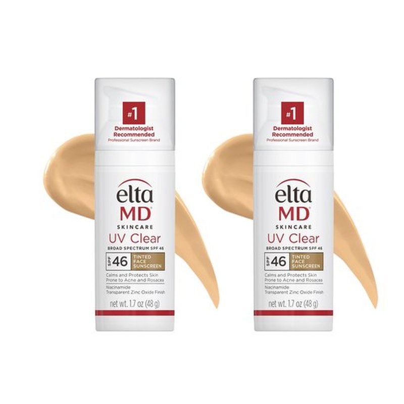 EltaMD UV Clear Tinted Face Sunscreen, SPF 46 Oil- Free Tinted Sunscreen with Zinc Oxide, Dermatologist Recommended Sunscreen, 1.7 oz Pump (2 Pack)